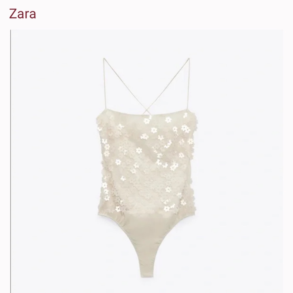 zara floral sequin bodysuit lace up bag with tags!!